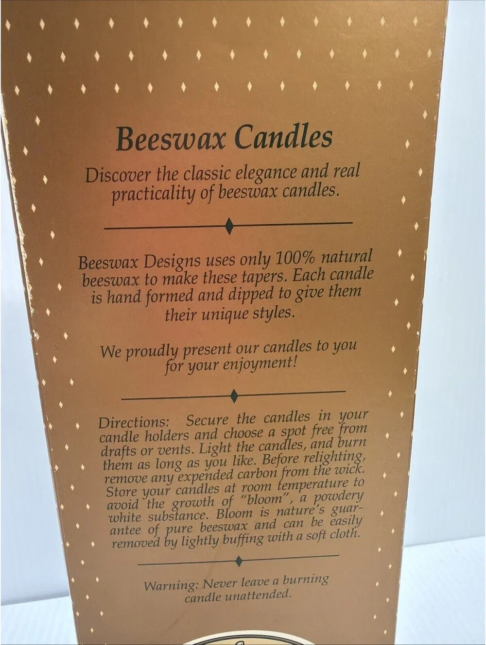 Vintage Beeswax Designs Taper Candles, 12